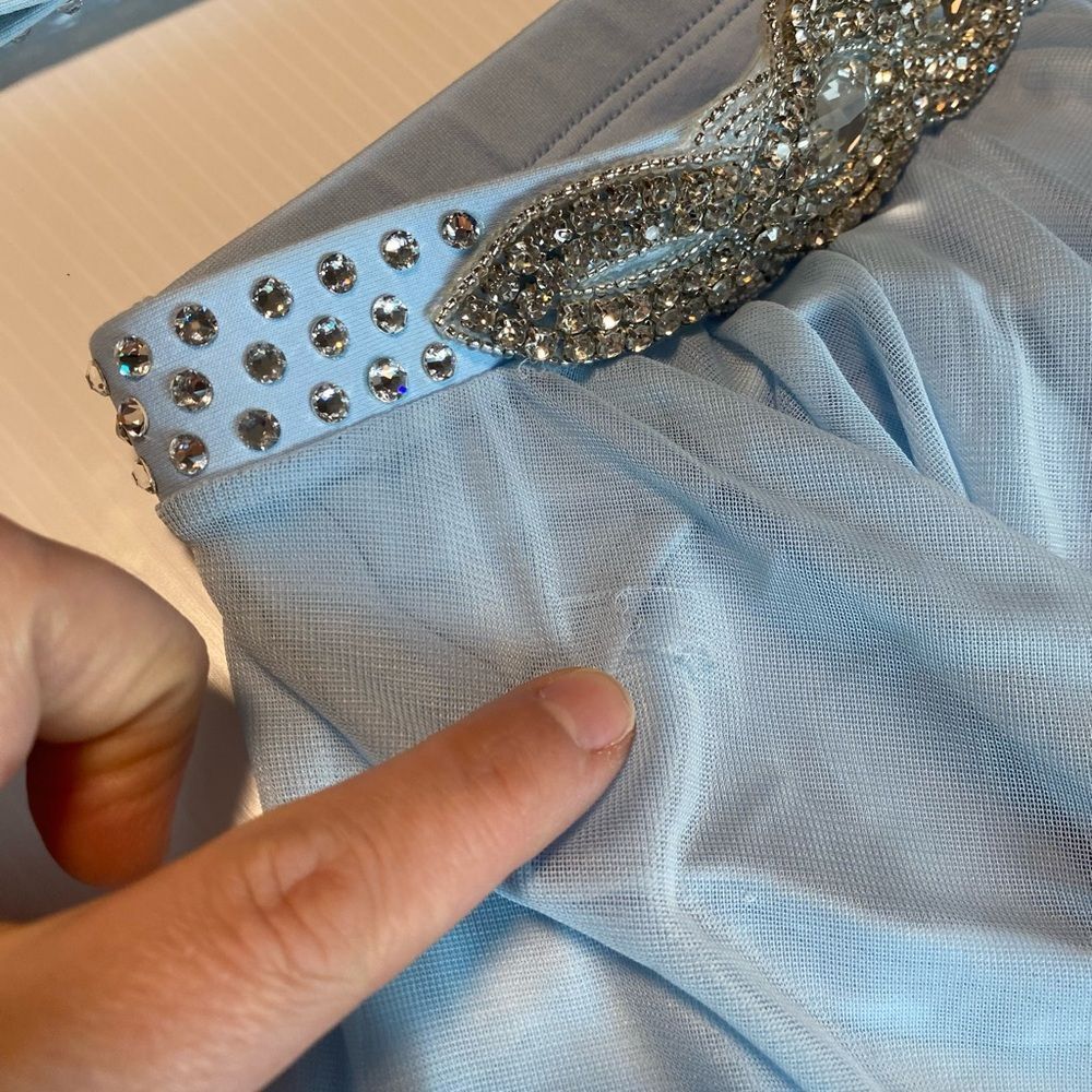 Body wrapper solo custom lyrical Dance 2 piece illusion blue maxi Skirt MC 8/10 - Picture 15 of 16